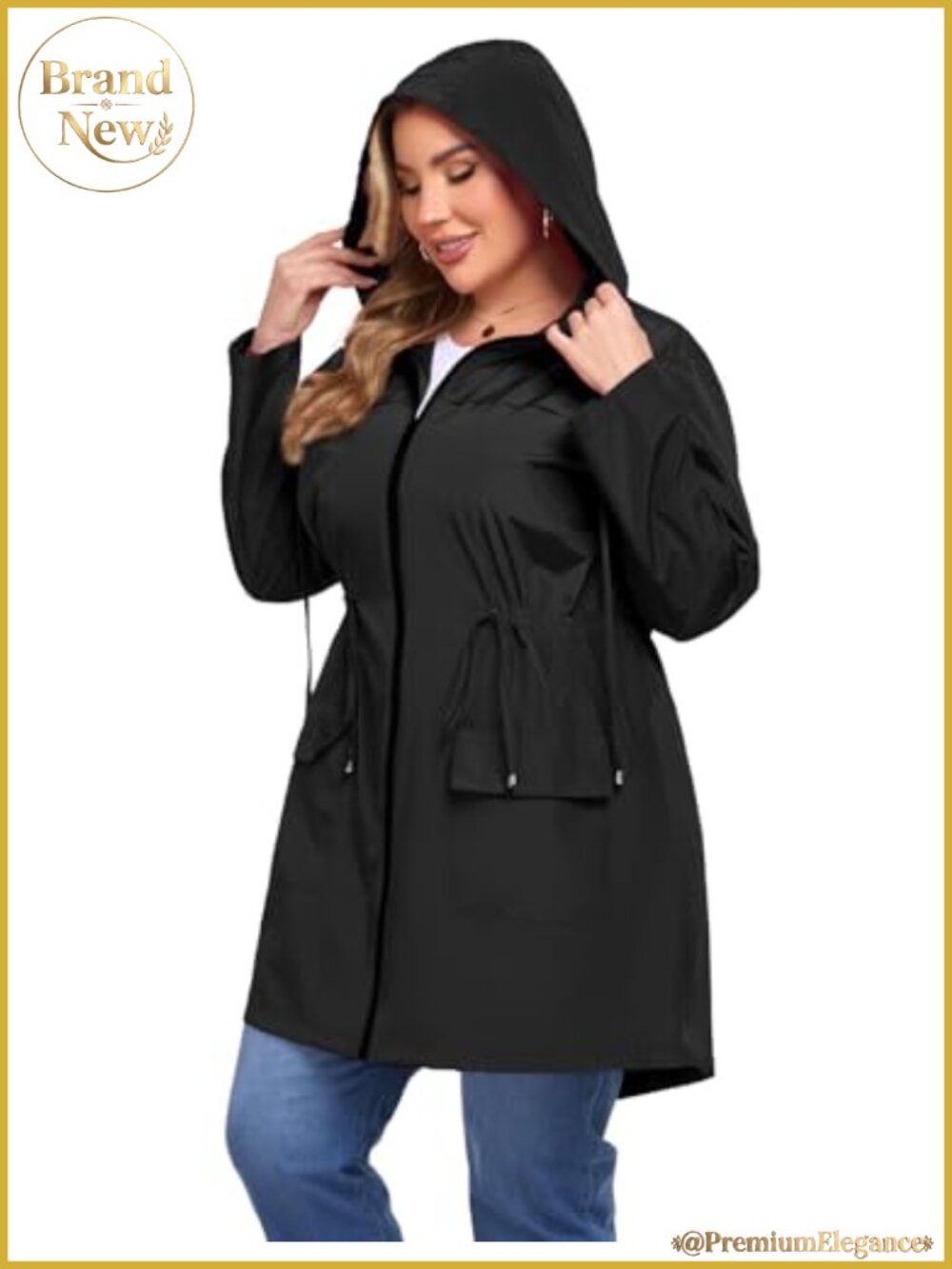 Plus Size Lightweight Long Raincoat with Hood Windbreaker Waterproof